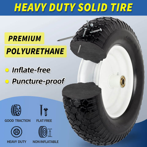 Solid Wheelbarrow Tire 16 Inch 4.80 4.00 8 Flat Free Wheel And Tire With 6 Inch Centered Hub And Five Eighth Inch Axle Bore
