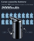 Redsack Rechargeable Water Dispenser Pump for 5 Gallon Bottle with USB-C charging, showing 2000mAh battery capacity for large flow use