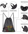 Heavy Duty Mesh Drawstring Gear Bag For Beach, Pool, And Gym Sports Equipment with features like durable straps and metal ring.