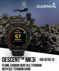 Descent Mk3i Titanium Dive Computer With Dope Extra Long Strap Up To 25 Days Battery Life AMOLED Display GPS Smartwatch 51mm model