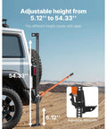 Side view of a 60-inch VEVOR ratcheting farm jack with orange lever, mounted beside SUV's spare tire; 7000 lb capacity.