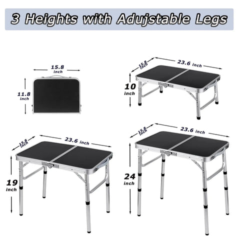 Lightweight Aluminum Folding Table With Adjustable Height And Carry Handle 16 By 24 Inch Portable Picnic Table at 10, 19, 24 inches