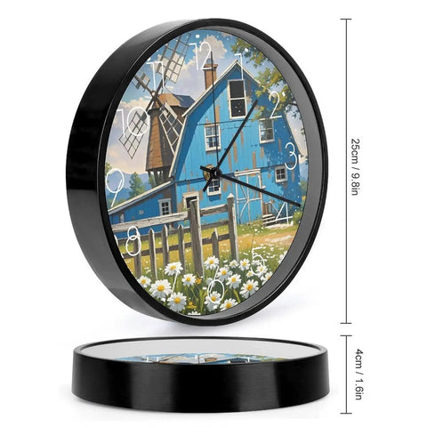 Dead Quiet Sweep Wall Clock With A Sweet Rural Blue Valley Warehouse Vibe Non Ticking Round Timepiece Battery Operated Design, 25cm