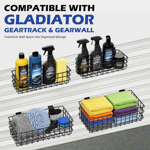 Badass Heavy Duty Wall Basket Set Compatible With Gladiator Geartrack And Gearwall For Garage Kitchen Closet And Laundry Storage Organizer Four Pack Setup