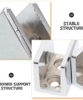 Built Like A Tank Zinc Alloy Glass Shelf Clamps For Bathroom Shower Panels Six Piece Set Anti Scratch Heavy Duty Wall Mount Support Fits 10 To 12 Millimeter Glass Straight Up Tight Fit close-up of stable and thickened support structure