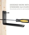 Set Of 4 Heavy Duty 6 Inch L Shaped Shelf Brackets Black Powder Coated Steel Quarter Inch Thick installation on standard 2x4 stud