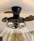 36 Inch Black Caged Retractable Blade Ceiling Fan With Lights And Remote Five Light Rustic Industrial Chandelier Style