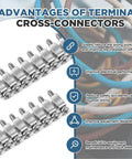 10 Pack FBI-10-6 Fixed Bridge Jumpers for Din Rail Terminal Blocks shown with advantages of cross-connectors.