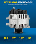 Alternator Compatible With 11016N for Hyundai Santa Fe Replacement 12V 120Amp CW 6-Groove Pulley No-Fuss OEM Style