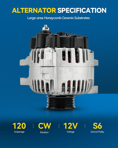 Alternator Compatible With 11016N for Hyundai Santa Fe Replacement 12V 120Amp CW 6-Groove Pulley No-Fuss OEM Style