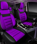 Leather Seat Covers Full Set For SUV Sedan And Van Water Resistant With 3D Foam Back Support All Season Comfort Dope Look Airbag Compatible Universal Fit Sporty Color Design In Purple Black For Luxury Auto Interior Upgrade.