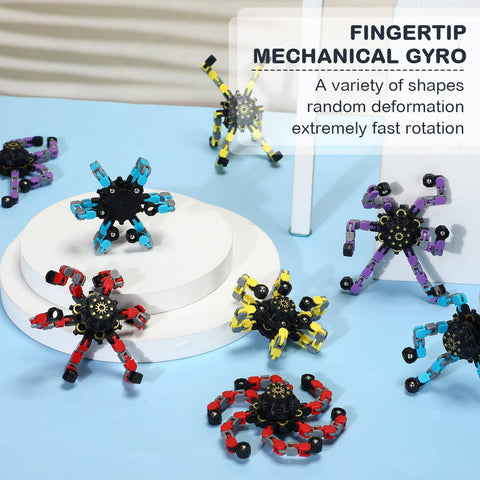 Transformable Fidget Spinner Set Of 20 Pieces with colorful spiral spinners on display, showcasing sensory chain robots.