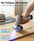 Get Electric Box Cutter At 320Rpm Speed in use, cutting through cardboard with ergonomic design and LED indicator.