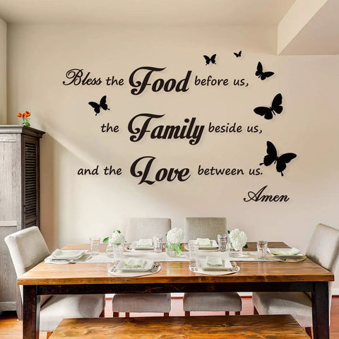Kitchen Wall Decal Set Of 3 Quote Sticker Sheets For Dining Room Decor Bless The Food Before Us The Family Beside Us And The Love