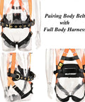 Front and back view of Tongue Buckle Body Belt with Hip Pad and Dual Side D Rings for Personal Fall Arrest, on a mannequin