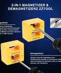 All In One Magnetic Screwdriver Set With Case For Home Repairs And DIY Projects Precision Bits And Flexible Shaft Perfect For Furniture Assembly Electronics Fixes And Everyday Maintenance yellow magnetizer block