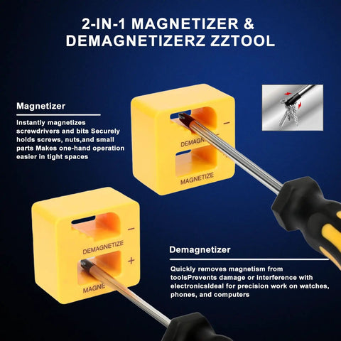All In One Magnetic Screwdriver Set With Case For Home Repairs And DIY Projects Precision Bits And Flexible Shaft Perfect For Furniture Assembly Electronics Fixes And Everyday Maintenance yellow magnetizer block