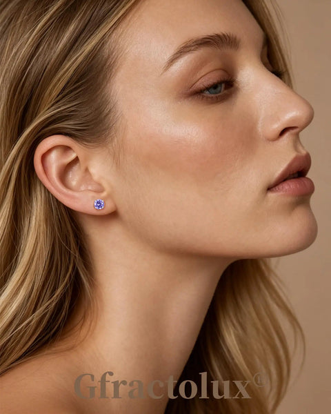 Profile view of a model wearing Zero Irritation G23 Titanium Flatback Earrings With Dazzling Cubic Zirconia Studs For Sensitive Ears And Fresh Piercings Butter Smooth Hypoallergenic 5Mm Jewelry A Total Game Changer.