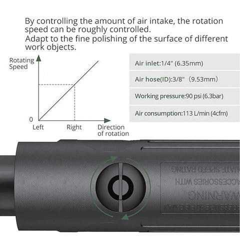 Real Deal Pneumatic Die Grinder Kit With Quarter Inch Chuck aluminum build showing air intake control and speed regulation features.