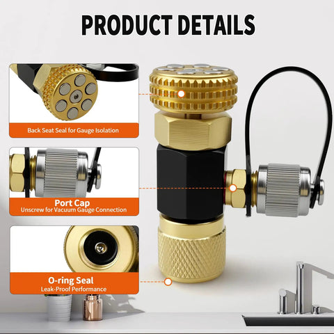 Quarter Inch Core Control Tool For R410a And R22 Refrigerant Charging Gauge Guards Your Gauge From High Pressure Surges By Isolating Valve Core Replacement For CCT14 Pro DIY Refrigeration Tool, brass body