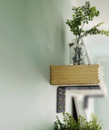 Tough As Nails 2 Pack Triangular Wall Shelf Brackets L Shaped Heavy Duty Corner Supports With Zero Wobble Guarantee For Floating Cabinets Up To 882 Lbs Capacity 320 X 100 Mm, displaying a mounted wooden shelf with a plant.