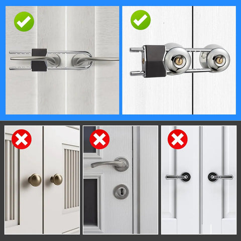Beefy U Shaped Portable French Door Lock For Double Doors With Handles And Knobs All Metal Security Lock Fits One And A Half Inch Gap