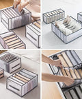 Effortless Wardrobe Closet Organizer System with clear drawer dividers for clothes and accessories, shown storing folded garments.