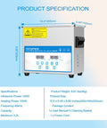 No Sweat Industrial Grade Heated Ultrasonic Cleaner System With Digital Touch Timer And Gentle Warm Vibration For Jewelry Carburetors And Auto Repair Gear 32 Liter Tank specifications and digital display