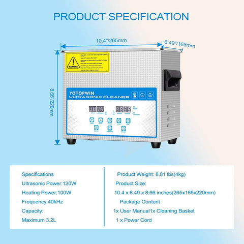 No Sweat Industrial Grade Heated Ultrasonic Cleaner System With Digital Touch Timer And Gentle Warm Vibration For Jewelry Carburetors And Auto Repair Gear 32 Liter Tank specifications and digital display