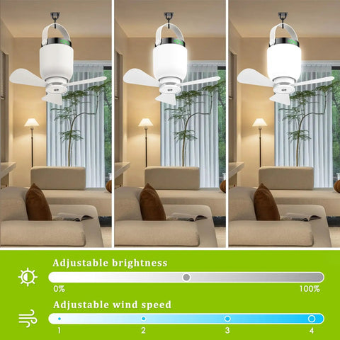 2 In 1 Camping Fan And LED Lantern For Outdoors Portable Hanging Ceiling Fan With Light in living room, adjustable speed and brightness