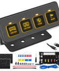 Wireless 4 Gang Switch Panel for Offroad LED Lights and Accessories Universal 12V Relay System with accessories shown