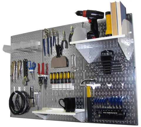 Heavy Duty Metal Pegboard Organizer Kit For Garage Or Shop 4 Ft Galvanized Toolboard With White Accessories Tough As Nails Storage System That Mounts Straight Into Studs