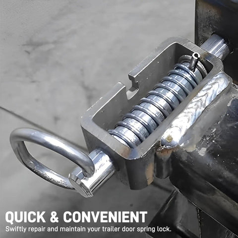 Close-up of Quality Top Shelf Heavy Duty Trailer Gate Latch Weld On Spring Lock Assembly showcasing robust steel spring mechanism.