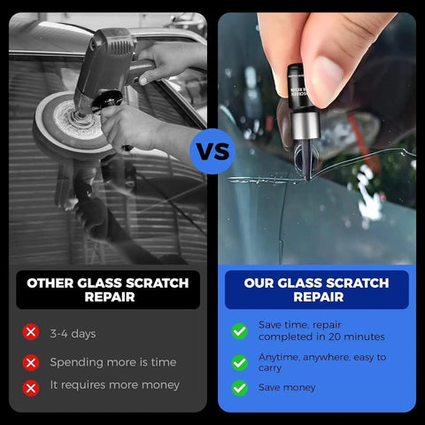 Comparison of glass scratch repair methods emphasizing quick repair with Windshield Crack Repair Kit For Chips And Cracks Quick Easy Glass Chip Fix For Cars Trucks And SUVs With Durable Resin Pro Grade Results Budget Friendly Car Glass Repair Tool.