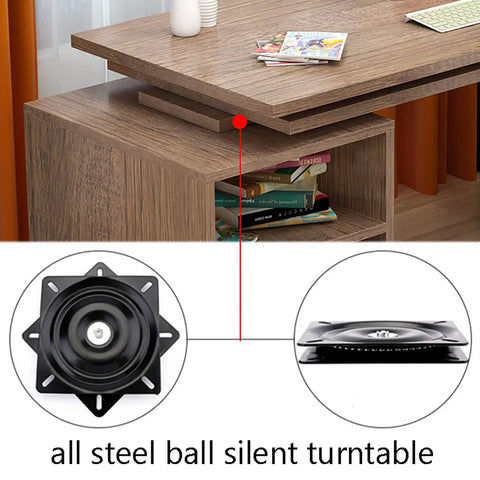 Polymorphic Computer Desk With Transformable Dual Workstation, Lacquered Steel Frame Legs, Easy Peasy Foldable Office Table, Built In Storage Shelves, Straight Up Game Changing Hustle Station, Sleek Black Finish with steel ball silent turntable