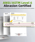 Certification documents showing ANSI Level 6 abrasion resistance for Six Pairs Heavy Duty Safety Work Gloves With ANSI Level 6 Abrasion Resistance And ANSI A2 Cut Resistant Grip For Construction Gardening Mechanic And General Use 3D Comfort LT5636.