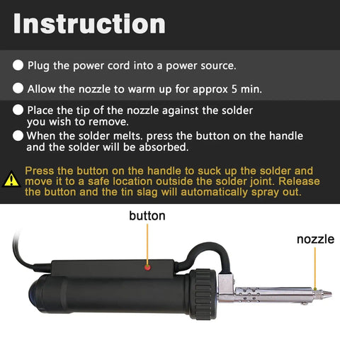 Automatic Desoldering Pump Solder Sucker With Strong Vacuum For One Handed Use Black Desoldering Tool and instructions