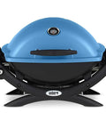 Q1200 Portable Propane Grill For Travel And Camping Blue With 1 Burner Cast Iron Grates Electronic Ignition 8500 BTU Ideal