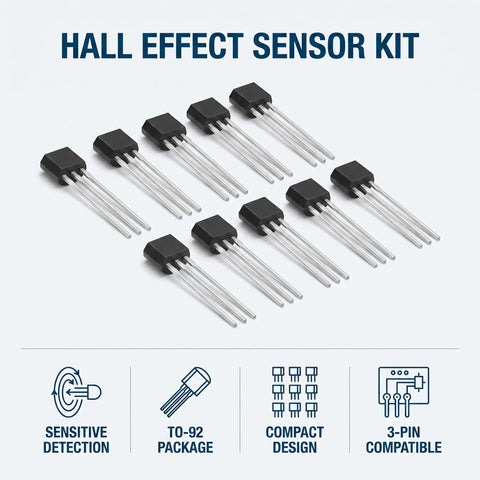 Top Shelf Black Hall Effect Sensors OH49E SS49E Model in TO-92 package for electronics builders and projects.