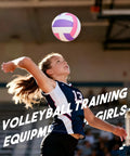Girl in blue jersey practicing with beach volleyball official size indoor outdoor soft volleyball for girls teens and youth
