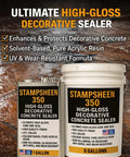 High Gloss Wet Look Concrete Sealer Solvent Based Acrylic Cure And Seal UV Resistant Non Yellowing Formula in 1 and 5 gallon containers.