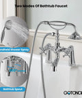 Clawfoot Bathtub Faucet With Handheld Shower Set Chrome Polished Finish showcased with dual modes and Victorian Telephone Sprayer.
