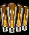 4-Pack Dimmable Vintage Edison Light Bulbs, Amber Glass ST64, E26 Base, 40W Equivalent, Warm White 2200K-2400K, 320 Lumens