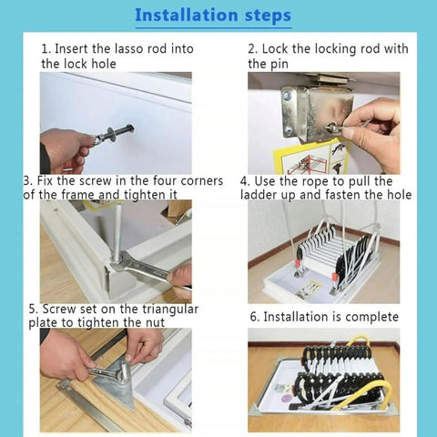 Installation steps for Heavy Duty Telescopic Electric Pull Down Attic Ladder With Sweet One Touch Remote, detailed guide.