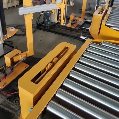 Fully Automatic Pallet Stretch Wrapper With Conveyor Line Setup Industrial Stretch Film Wrapping Machine Heavy Duty Turntable For Quick End Of Line Packaging Moves That Runs Smooth And Handles Freight Like A Champ