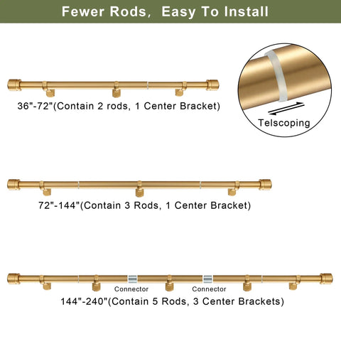 Telescoping One And One Eighth Inch Curtain Rod Set Beefy Heavy Duty Drapery Rod Extends From Twelve To Twenty Feet diagram
