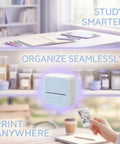 Vestamore Portable Inkless Thermal Label Maker Machine With Wireless Mobile Printing For iOS And Android on a table with stationery.
