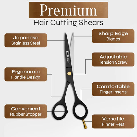 Pro Grade Hair Cutting Scissors 6.5 Inch Razor Edge Barber Shears For Salon Quality Cuts Japanese Stainless Steel Precision Cutting Premium Shears For Men Women And Kids For Home Use with ergonomic handles and tension screw