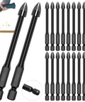 Tile drill bit set, 20 pieces, 6mm with 1/4" hex shank, black oxide coating for tile, glass, mirror, ceramic, wood, brick