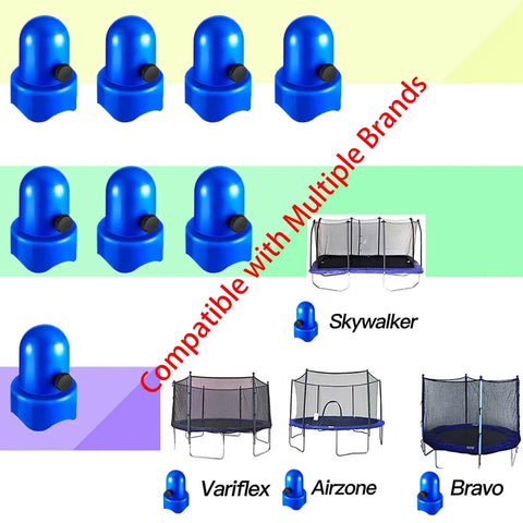 1.5 Inch Trampoline Enclosure Pole Caps With Screw Thumb For Net Hook Replacement Kit, 8 Piece Blue Set, Fits Skywalker Bravo